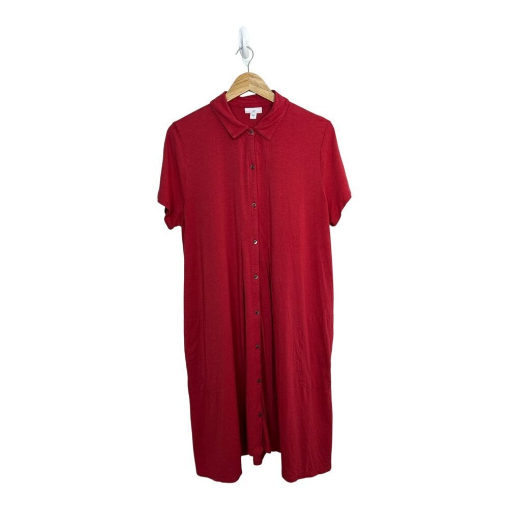 J.Jill Midi T-Shirt Women’s Dress Button Down Size L Red Casual‎ Lounge wear